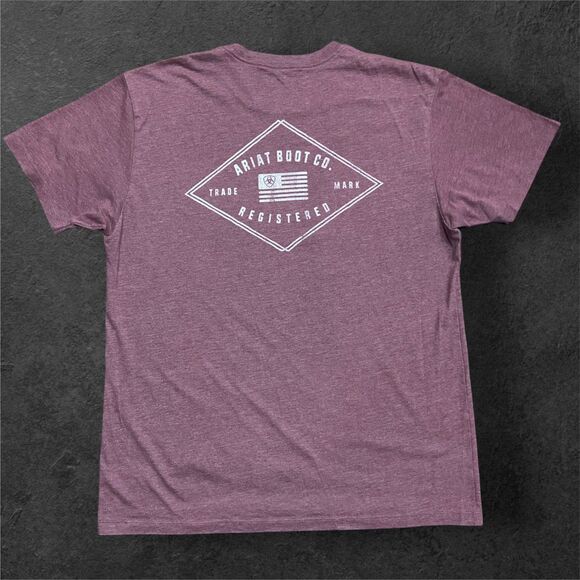 Ariat Basic Fit Boot Company Maroon Red Cotton Trademark T-Shirt Men's Size L - Picture 1 of 7